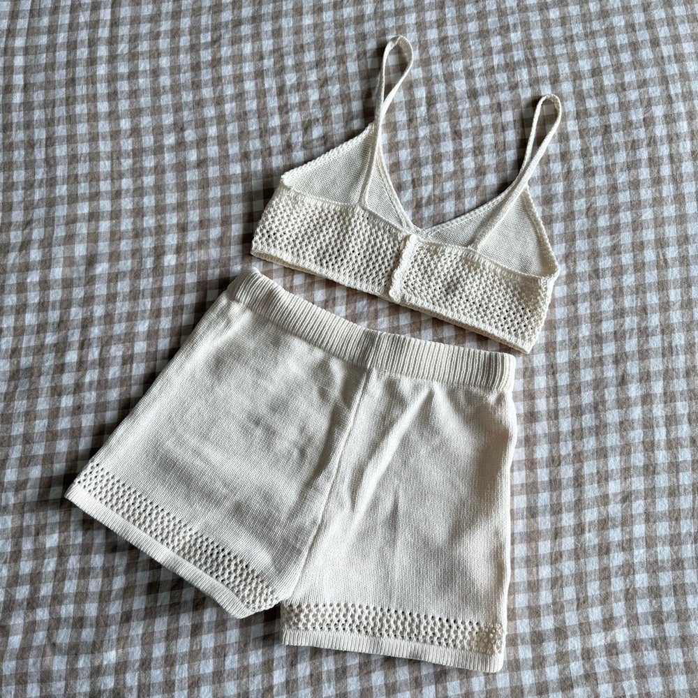 Zara Cream Knit Bralette and Shorts Set - Picture 7 of 12